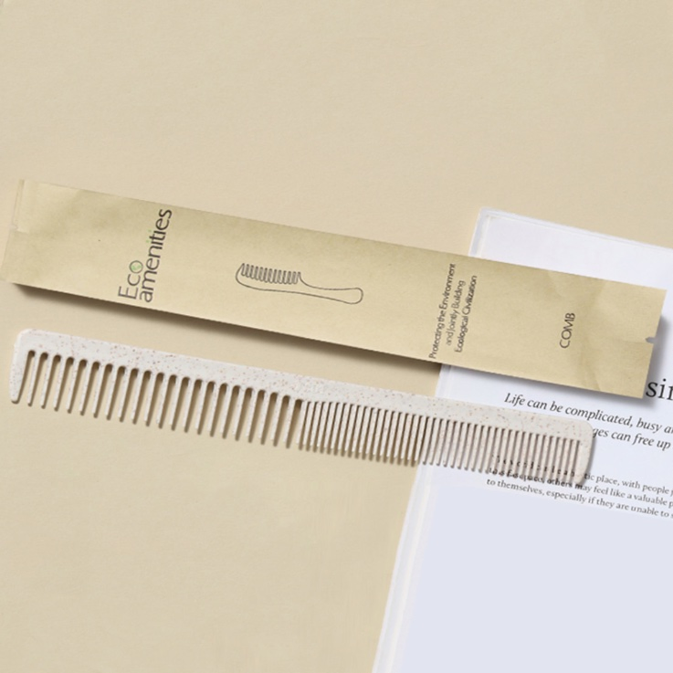 Disposable Hotel Straw Comb - Eco-Friendly Hair Comb, Kraft Paper Bag Packaging