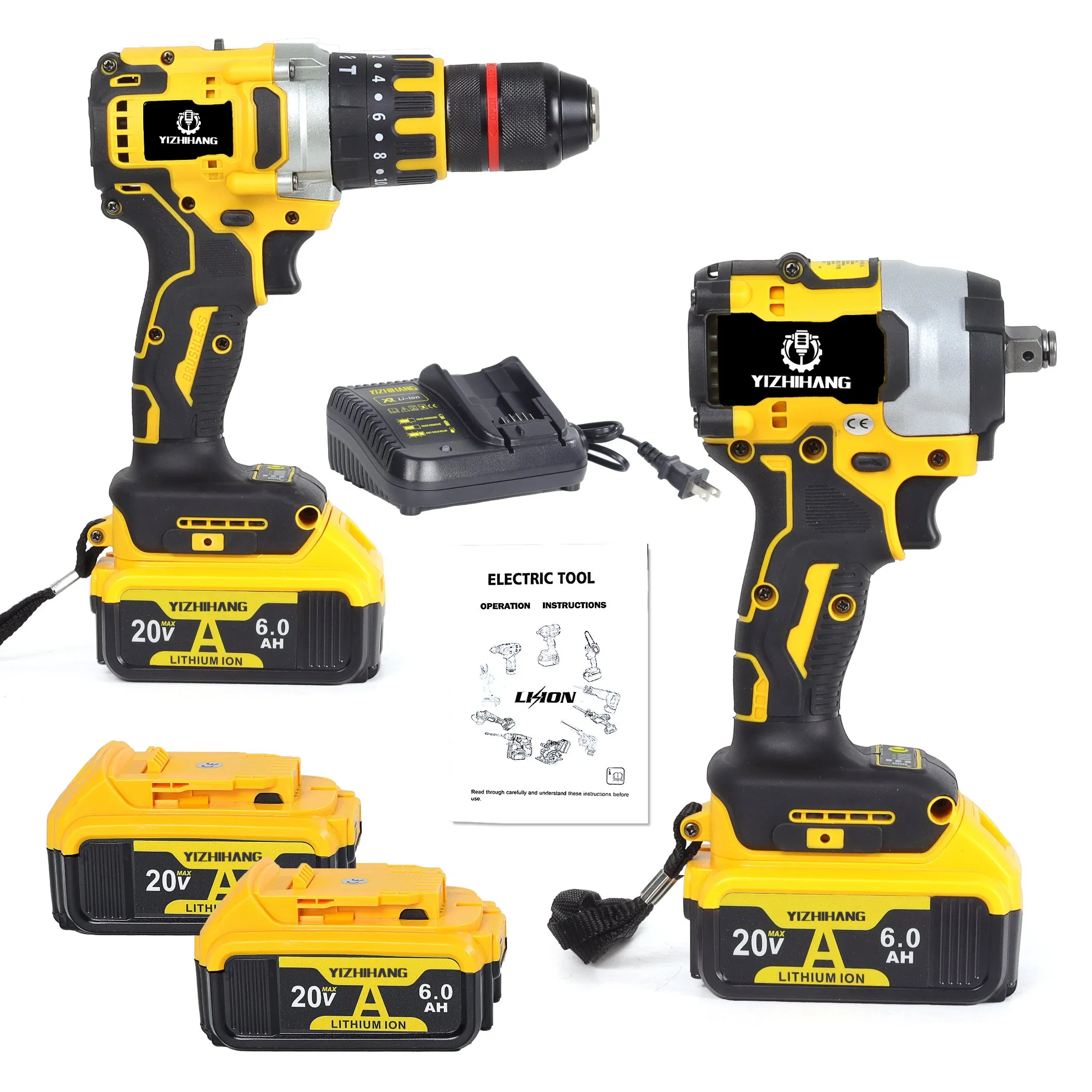 20V Power Combination Kit Battery Powered Impact Drill Wrench Angle Grinder Hammer Drill Tool Set