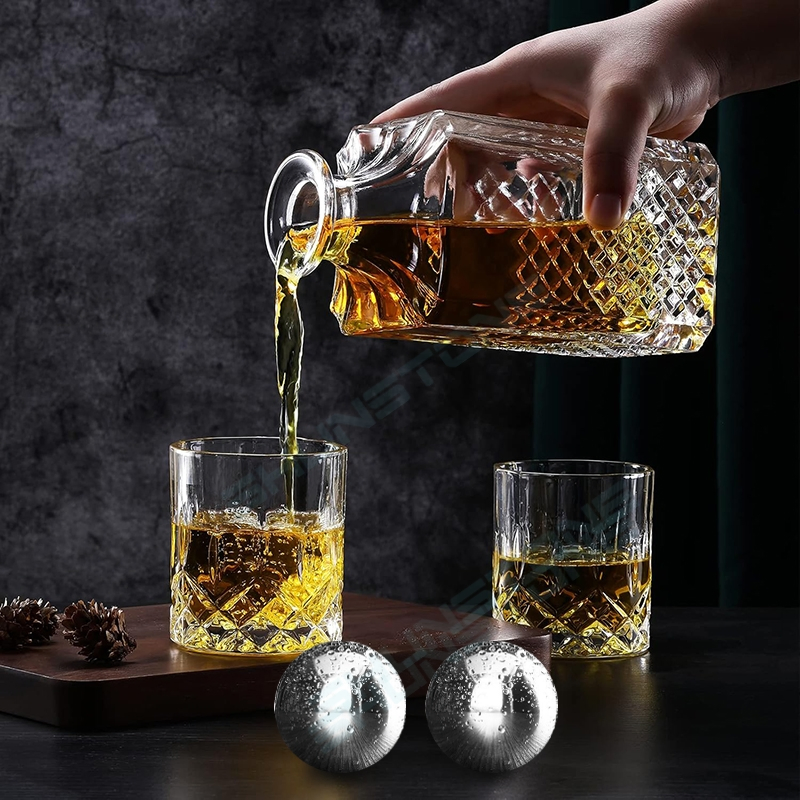 Shunstone Custom Logo Square Whiskey Decanter Gift Set Classical Whiskey Glass Reusable Whiskey Ball Christmas Fathers Day Gift