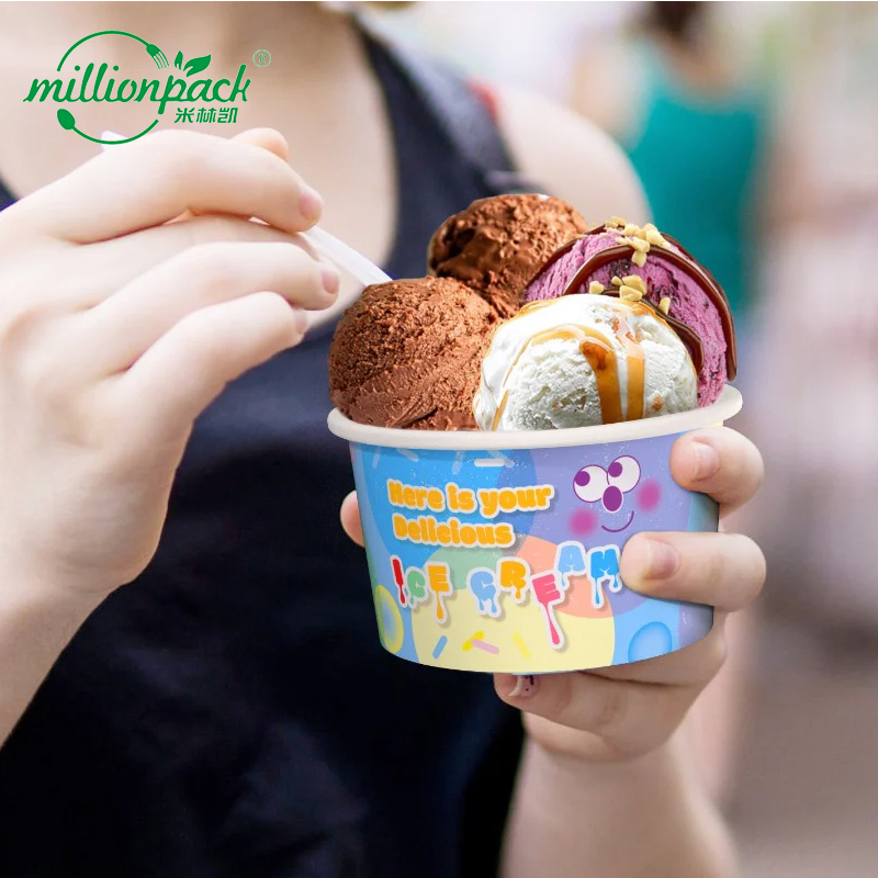 Disposable Ice Cream Cups Packaging with Logo for Parties and Events with Eco-Friendly Paper