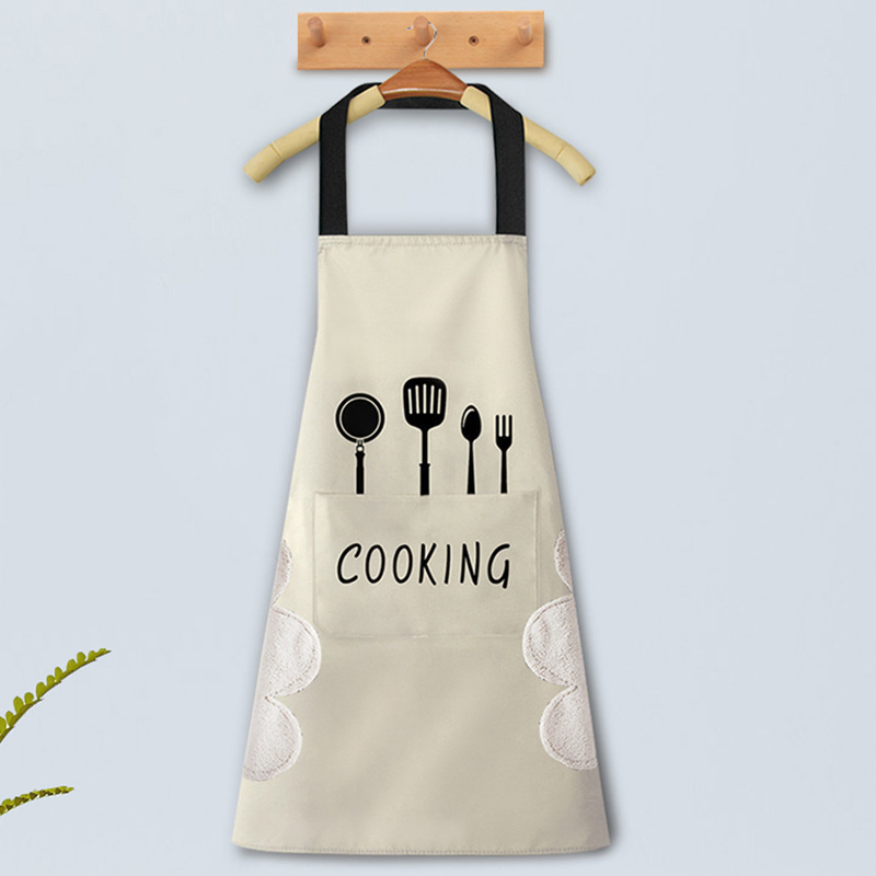 Knife & Fork Pattern Hand Towel Apron-Custom Waterproof, Oil-Proof, Thickened & Oversized Apron for Kitchen or Cafe Use, Logo Print Available