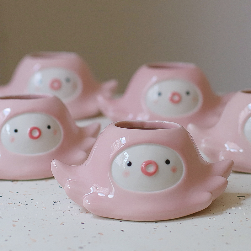 Горшок керамический для растений осьминог розовый с дренажом