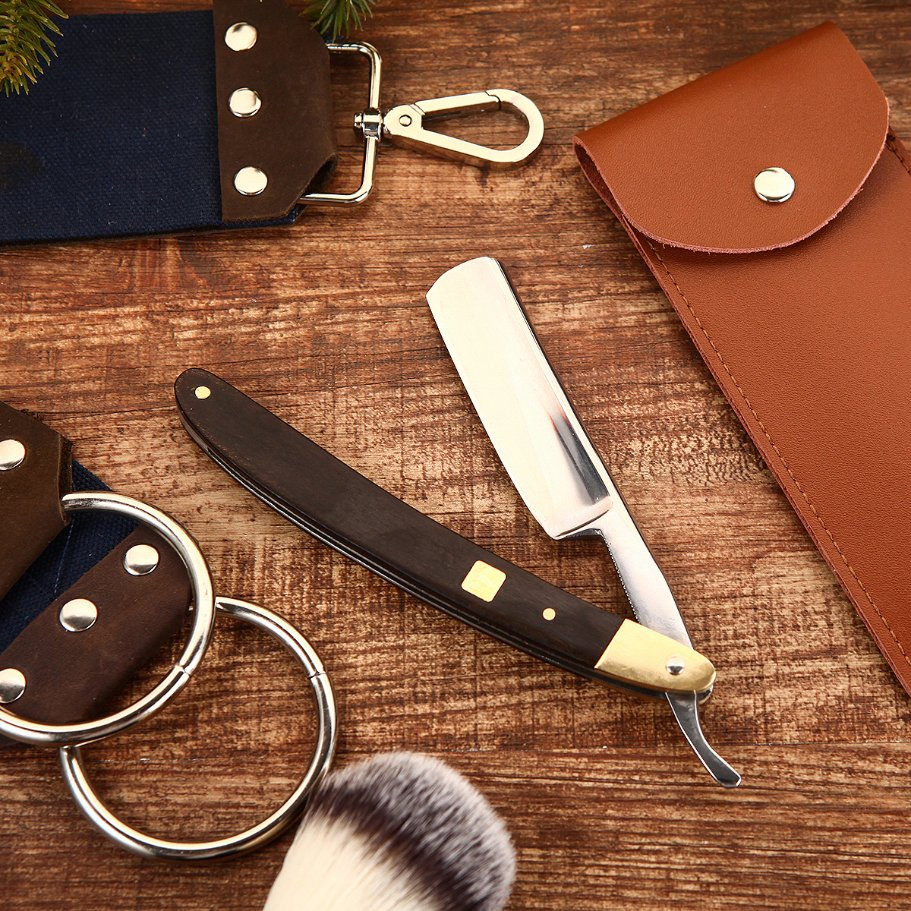 Custom Wooden Copper Handle Stainless Steel Straight Blade Razor