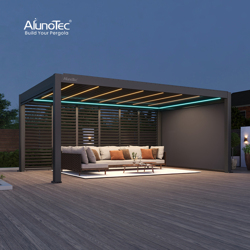 Беседка алюминиевая AlunoTec моторизованная биоклиматическая жалюзи