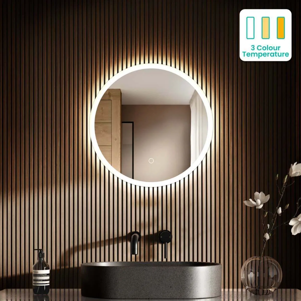 Home Decorative Wall Mounted Bathroom Vanity Washbasin Round Touch Mirror