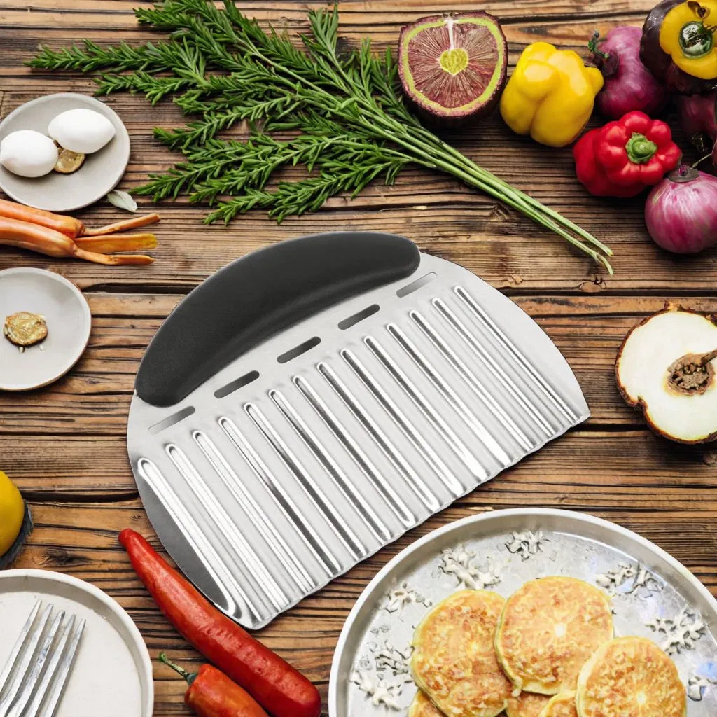 Half Round Stainless Steel Scraper Chopper Wave Cutter Crinkle Potato Slicer
