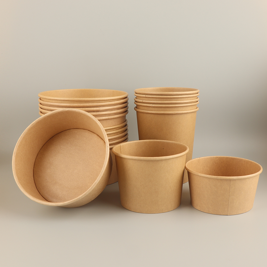 Lightweight Food Container Disposable 750ml Food Soup Brown Salad Kraft Paper Bowl with Lid