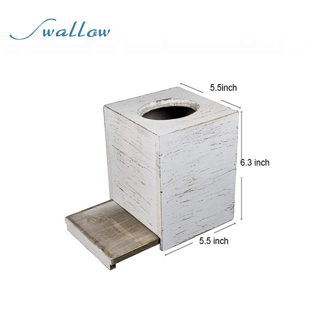 Buy Swallow Square Tissue Box Cover- Decorative Rustic Wood Cube Tissue Holder with Slide-out Bottom Panel
