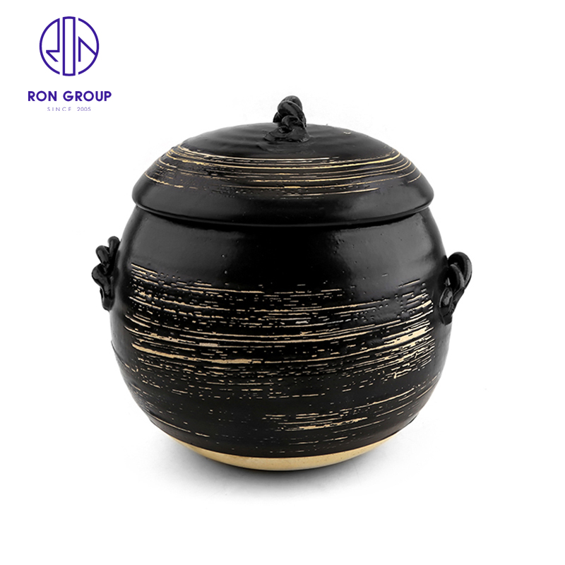 Japanese Style Restaurant Black Clay Cooking Round Pot Ceramic Casserole Terracotta Pot