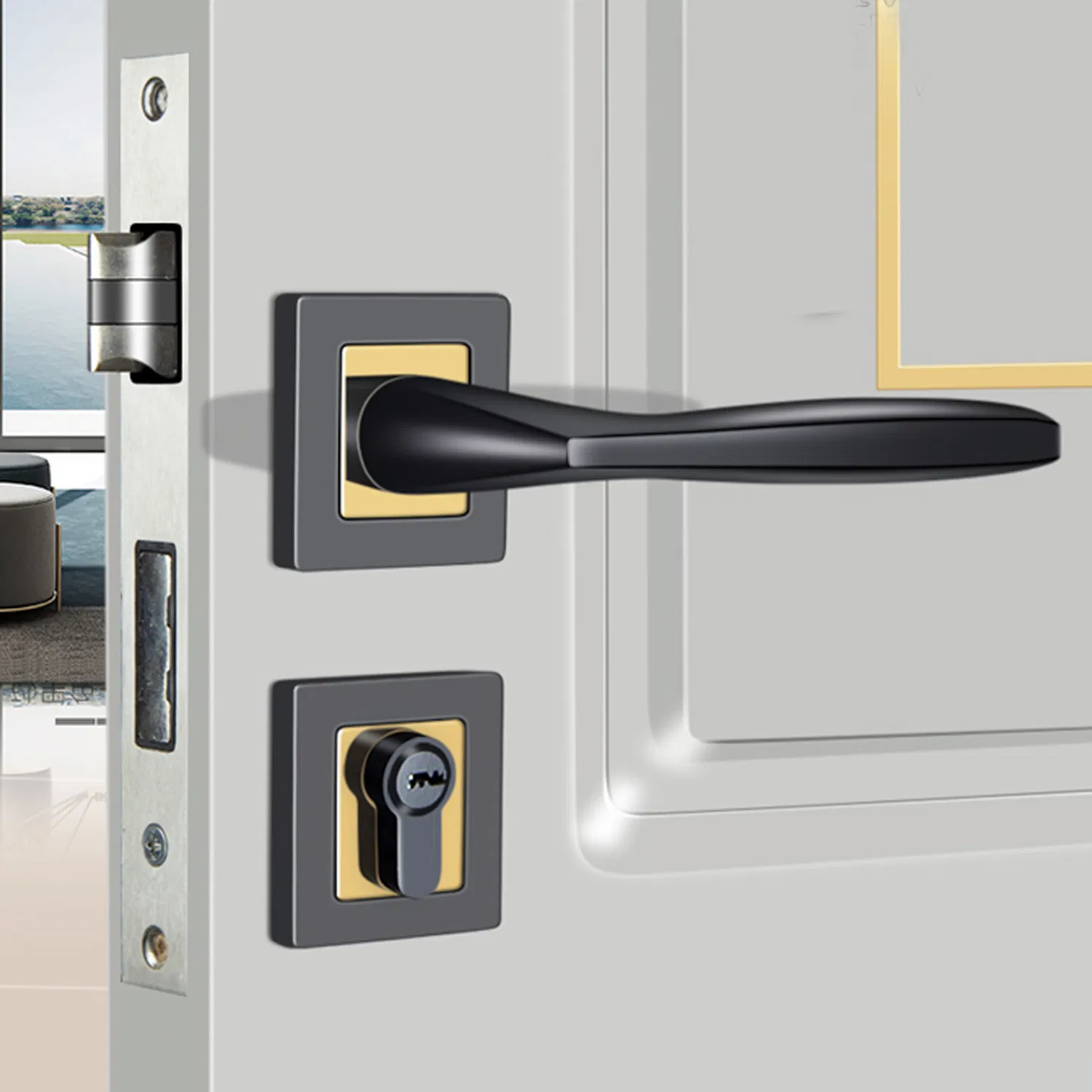 New Modern House Decoration Aluminum Door Handle Black Gold Furniture Door Handle Hardware Door Handle Lock