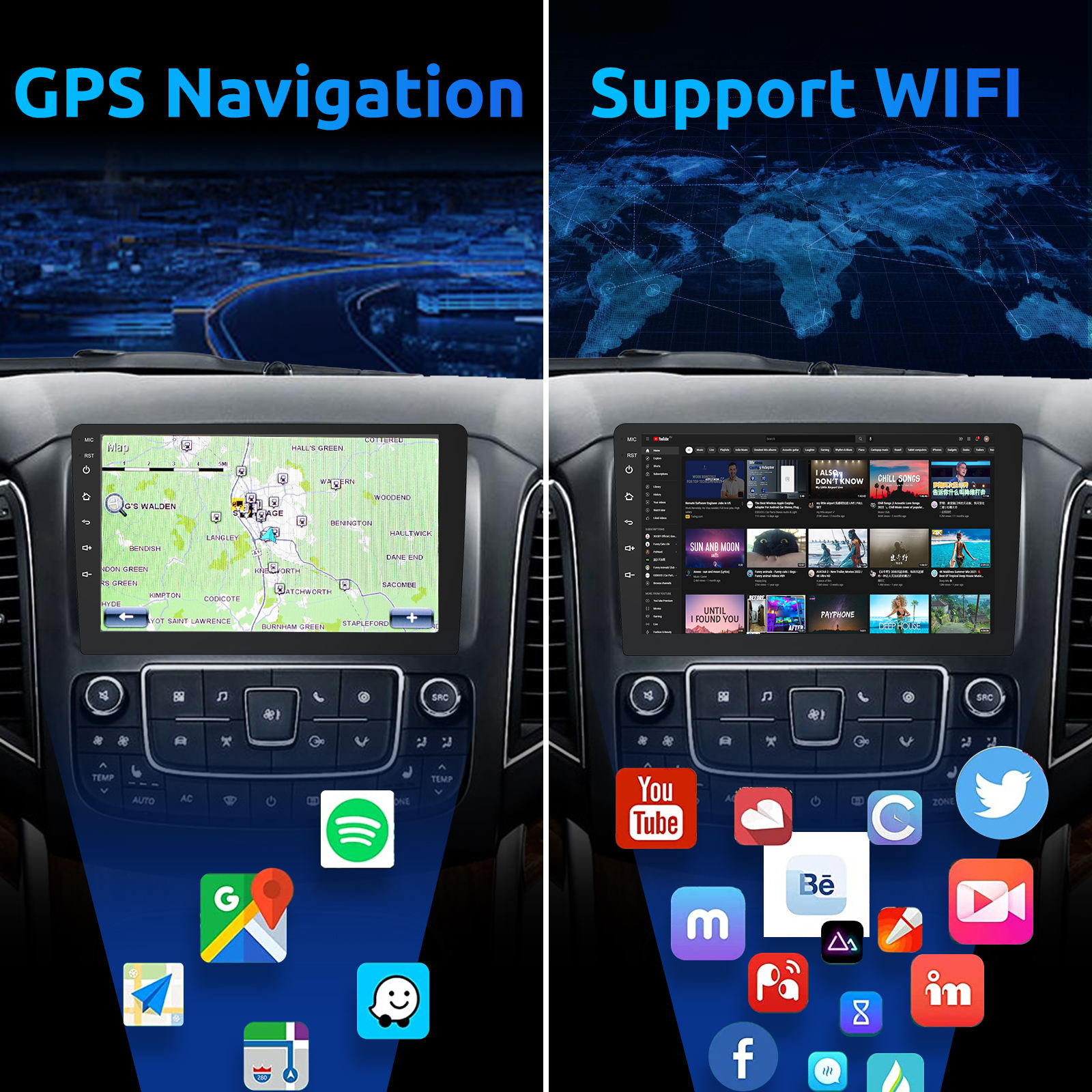 Автомагнитола 2DIN Android с CarPlay GPS навигация