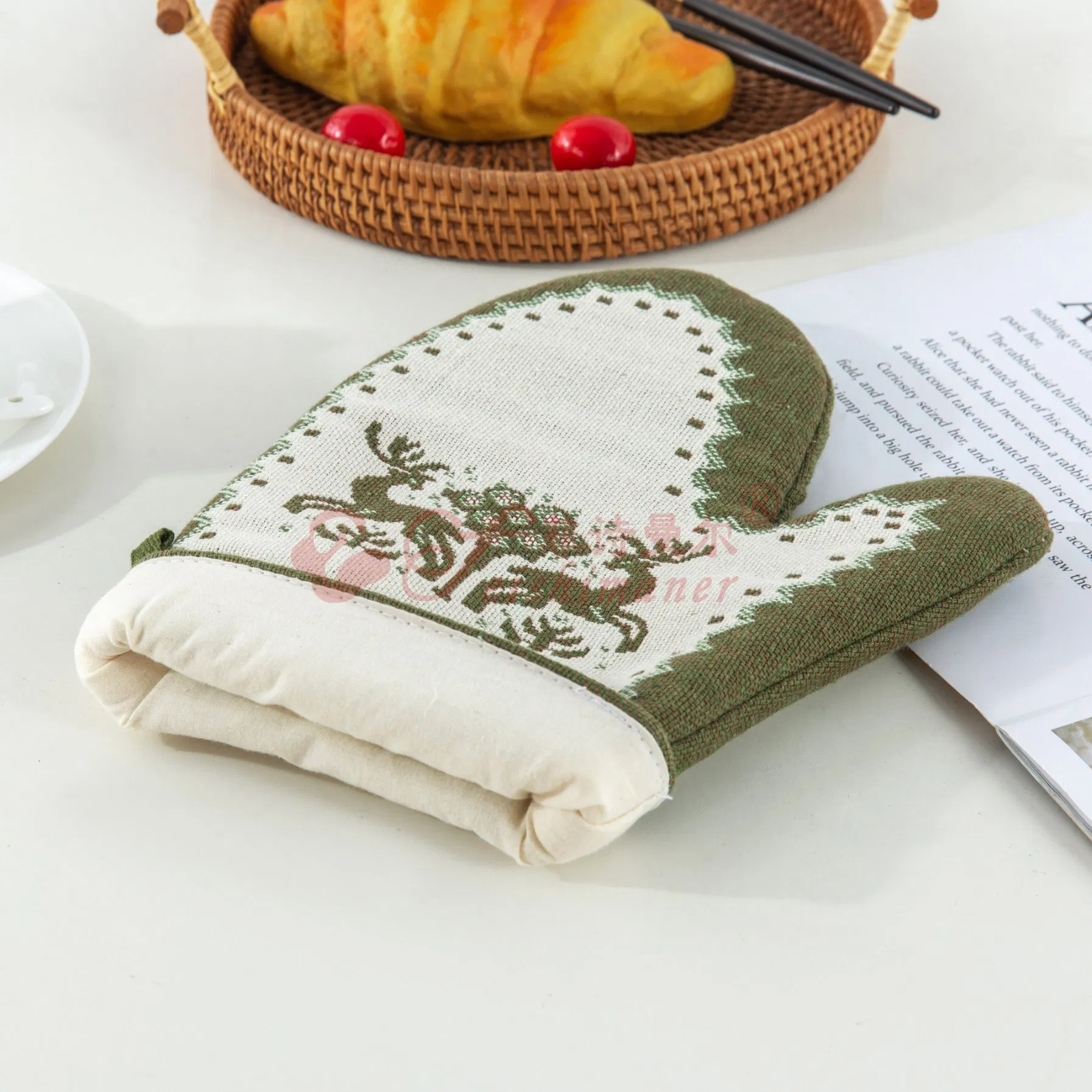 New Fashion Cotton Oven Mitts Heat Resistance Glove for Restaurant Cooking Baking Kitchen