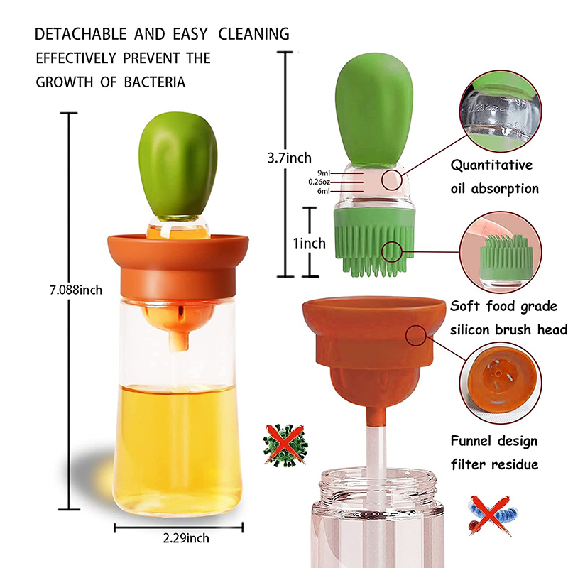 2 in 1 Silicone Dropper Oil Measuring Bottle Glass Olive Oil Dispenser Bottle with Silicone Brush Gadgets for The Kitchen