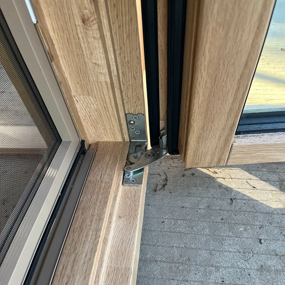 Eco-Friendly Natural Wood Inward Swing Double Panel Windows with Structural Mullion, Removable Insect Screen & Wood Divider Strips
