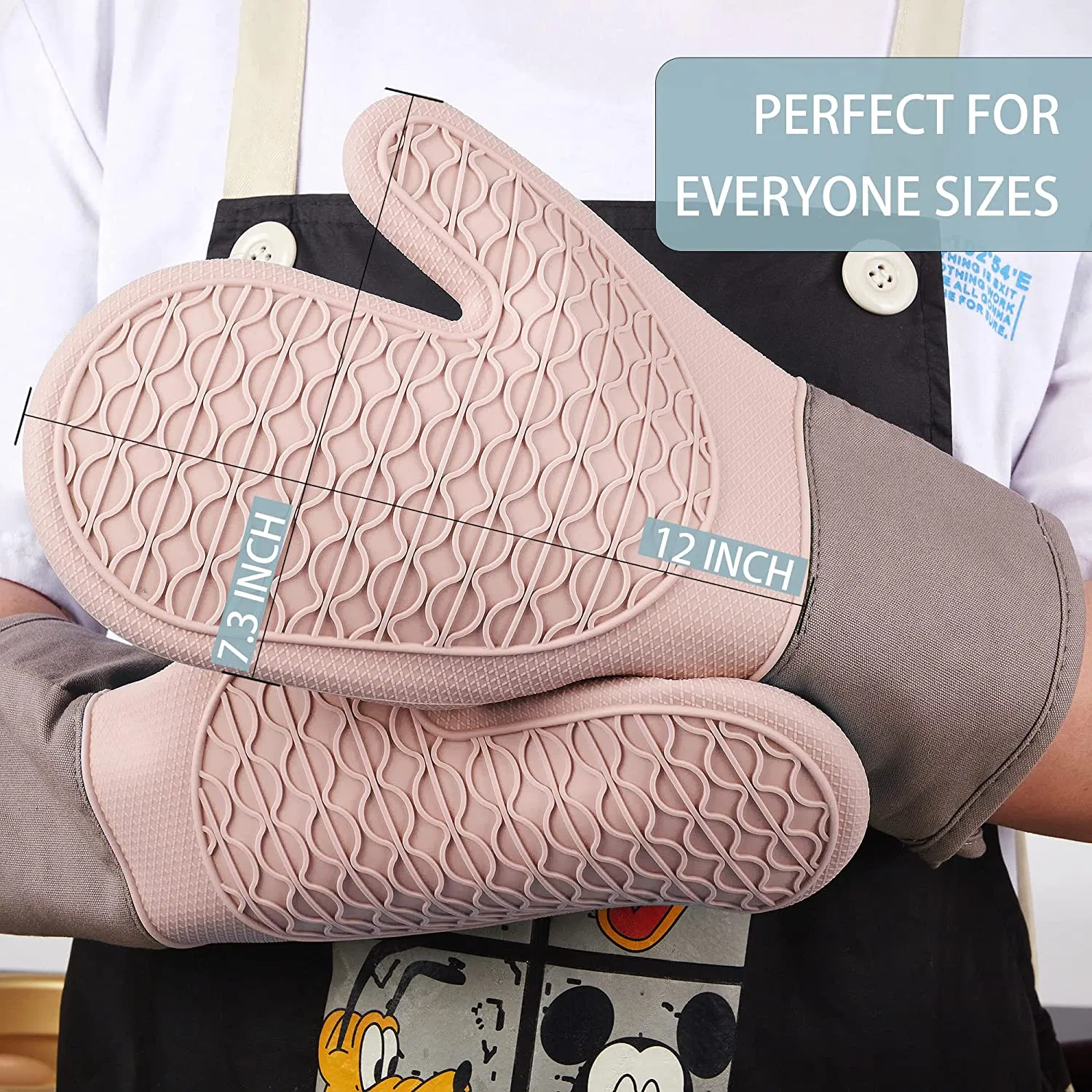 Silicone Oven Mitts and Pot Holders 5-Piece Waterproof for Cooking Baking BBQ,