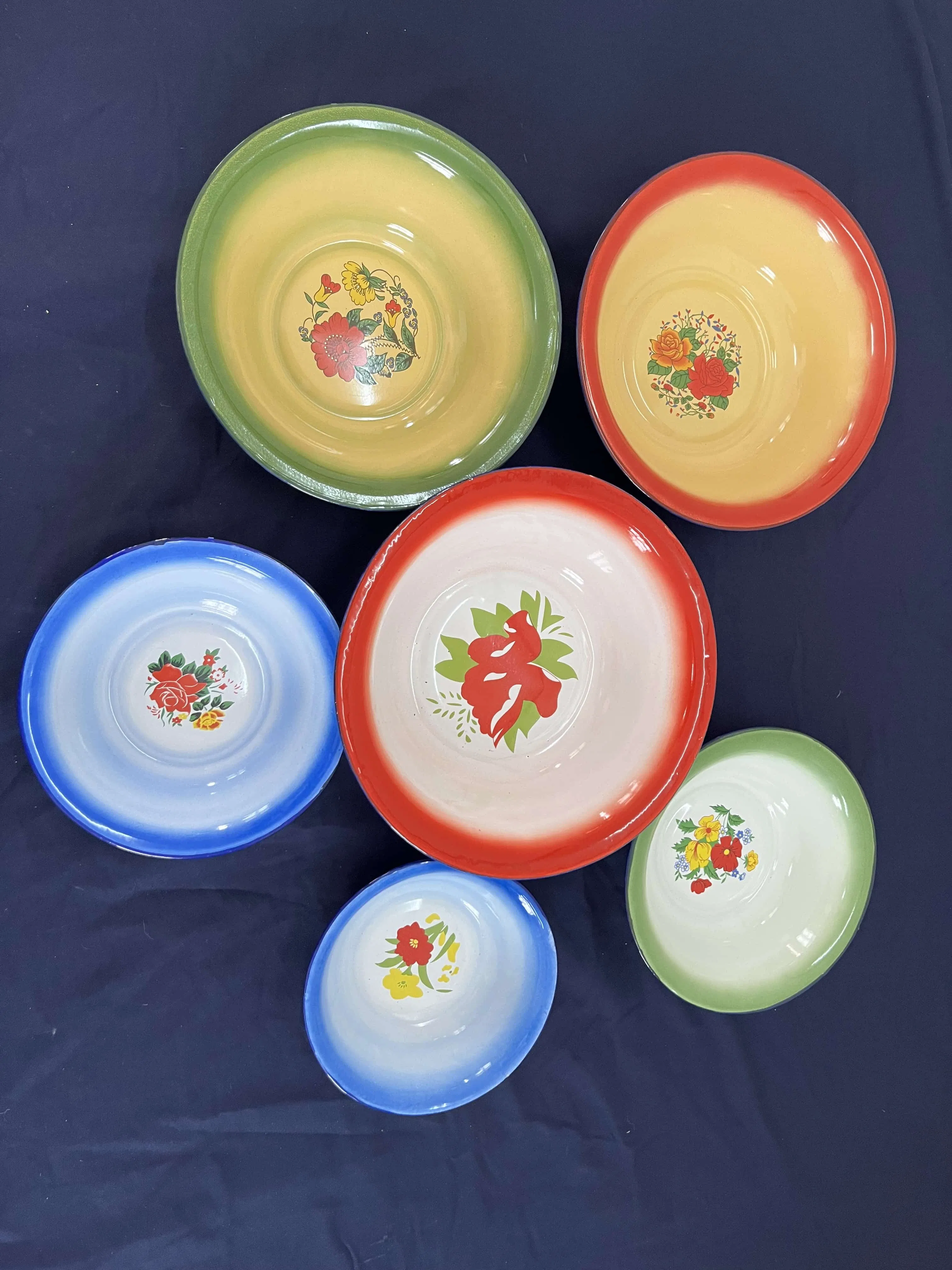 White Edge Color Basin Bottom Print Shallow Mouth Enamel Basin Sets Can Be Customized