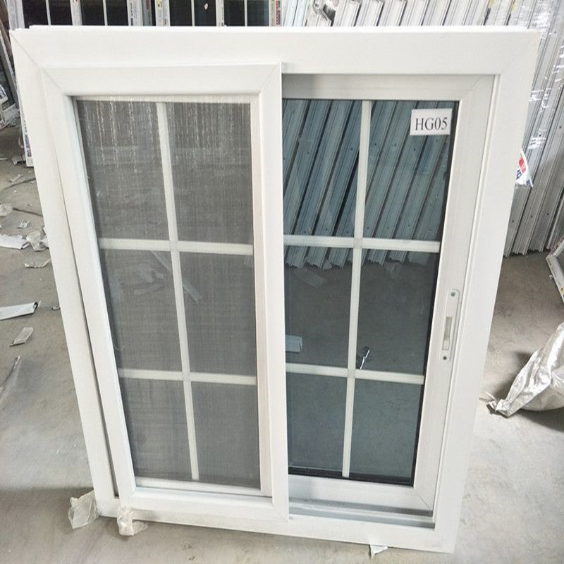 White Frame Grills Design Double Insulated Grey Tinted UPVC Sliding Window