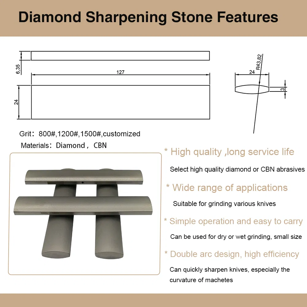 Double-Sided Diamond Stone Knife Sharpener Curved Diamond Sharpening Stone for Cockfighting Knife Sharpening