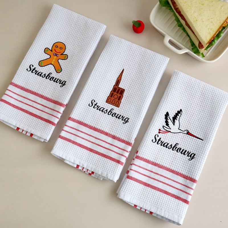 Christmas Personalised Logo Tea Towel Cartoon Gingerbread Pattern Waffle Hand Towel