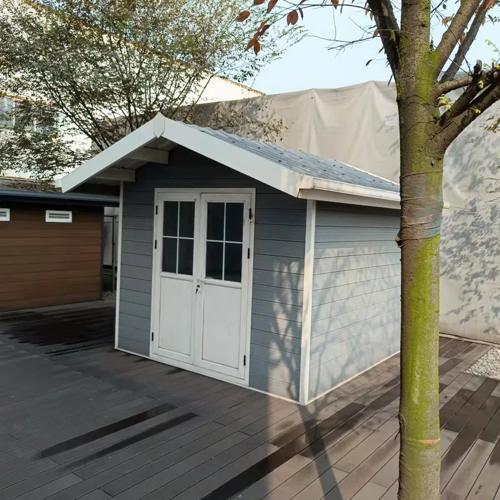 Outdoor WPC Wood Plastic Wooden Storage Tool Garden Shed with Base