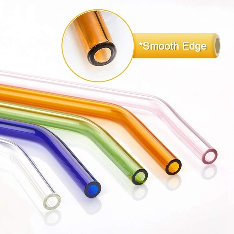 Custom Logo Glass Drinking Straws Reusable Straight Curved Glass Straws with Cleaning Brush Eco-Friendly Straws for Cocktail Milk