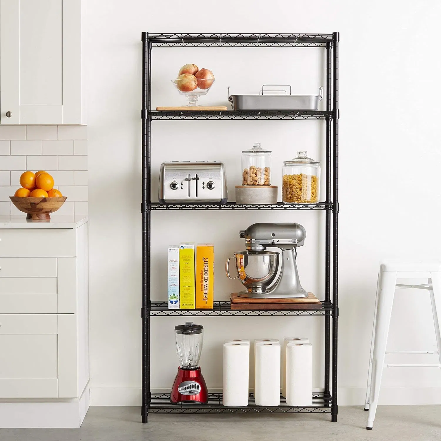 5 Tier Adjustable Heavy-Duty Wire Shelving Unit, Suitable for Kitchens and Garages