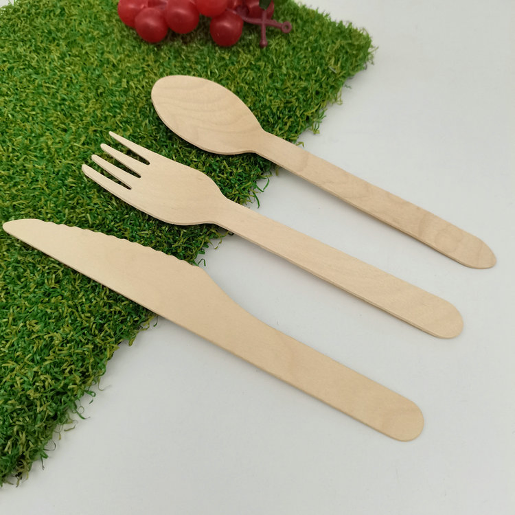Eco Friendly Disposable Birch Wooden 100% Compostable Kitchen Forks Spoons Knives Cutlery
