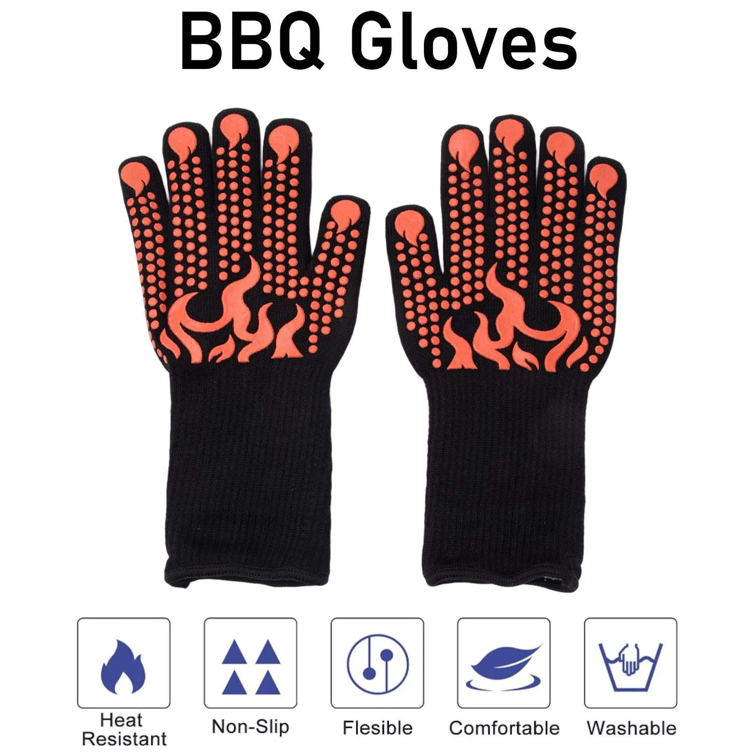 Silicone Non Slip Oven Mitts BBQ Gloves for Cooking, Grilling, and Baking Kitchen Glove for Barbecue