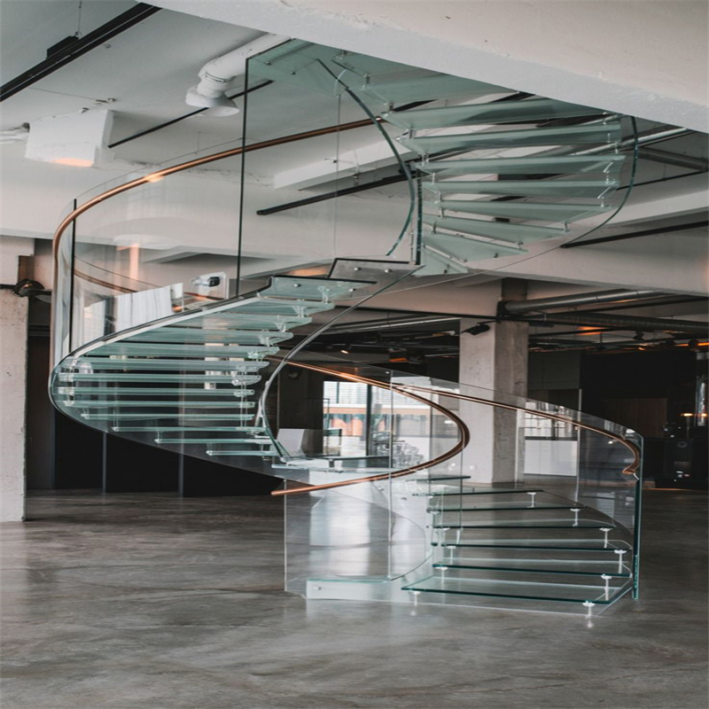 Luxury Modern Elegant Curved Wooden/Glass/Marble Staircase Glass Spiral Stairs Design