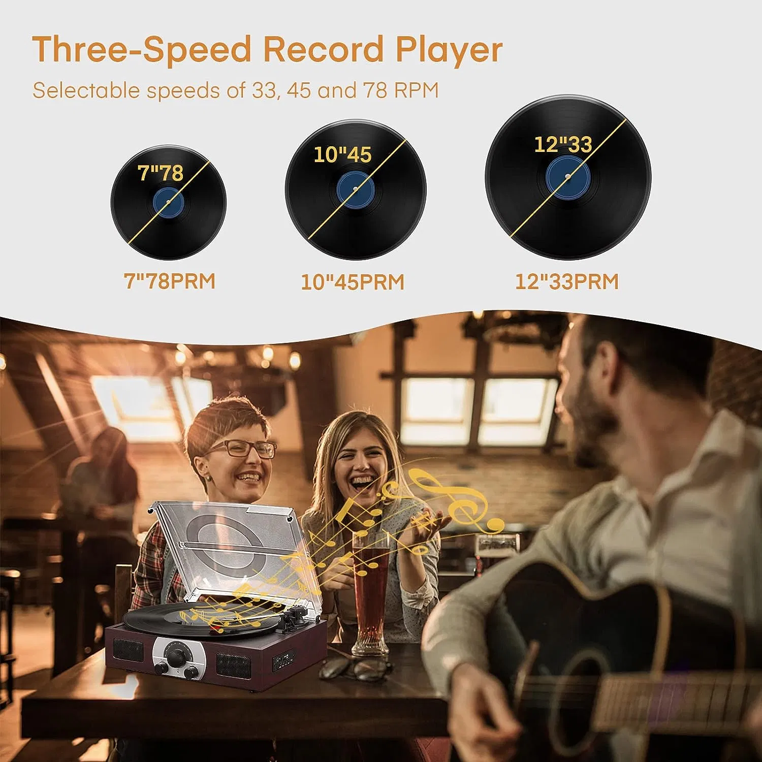 Ретро-проигрыватель винила с 3 скоростями и FM/AM