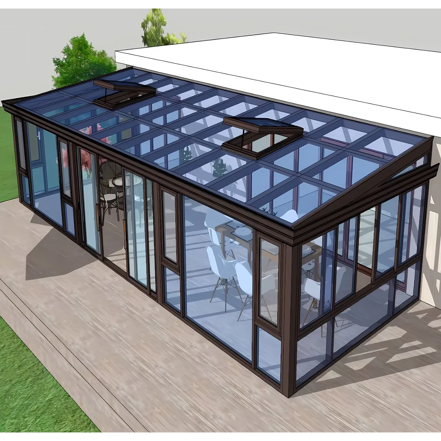 Modern Design Electric Retractable Skylight Tempered Glass Roof Aluminum Sunroom