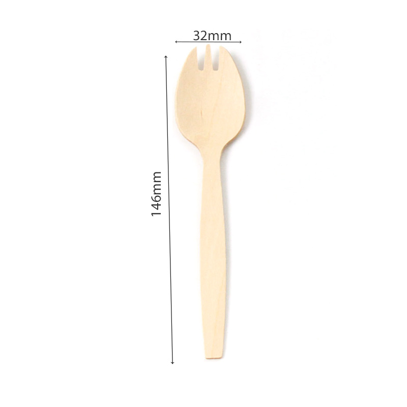 Compost Disposale Wooden Cutlery Birch Wood 146mm Spork in One Poly Bag