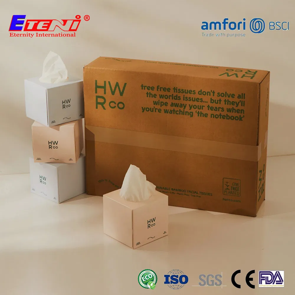 High Quality Box Pulp Soft and White Absorbent Paper Bamboo Facial Tissue