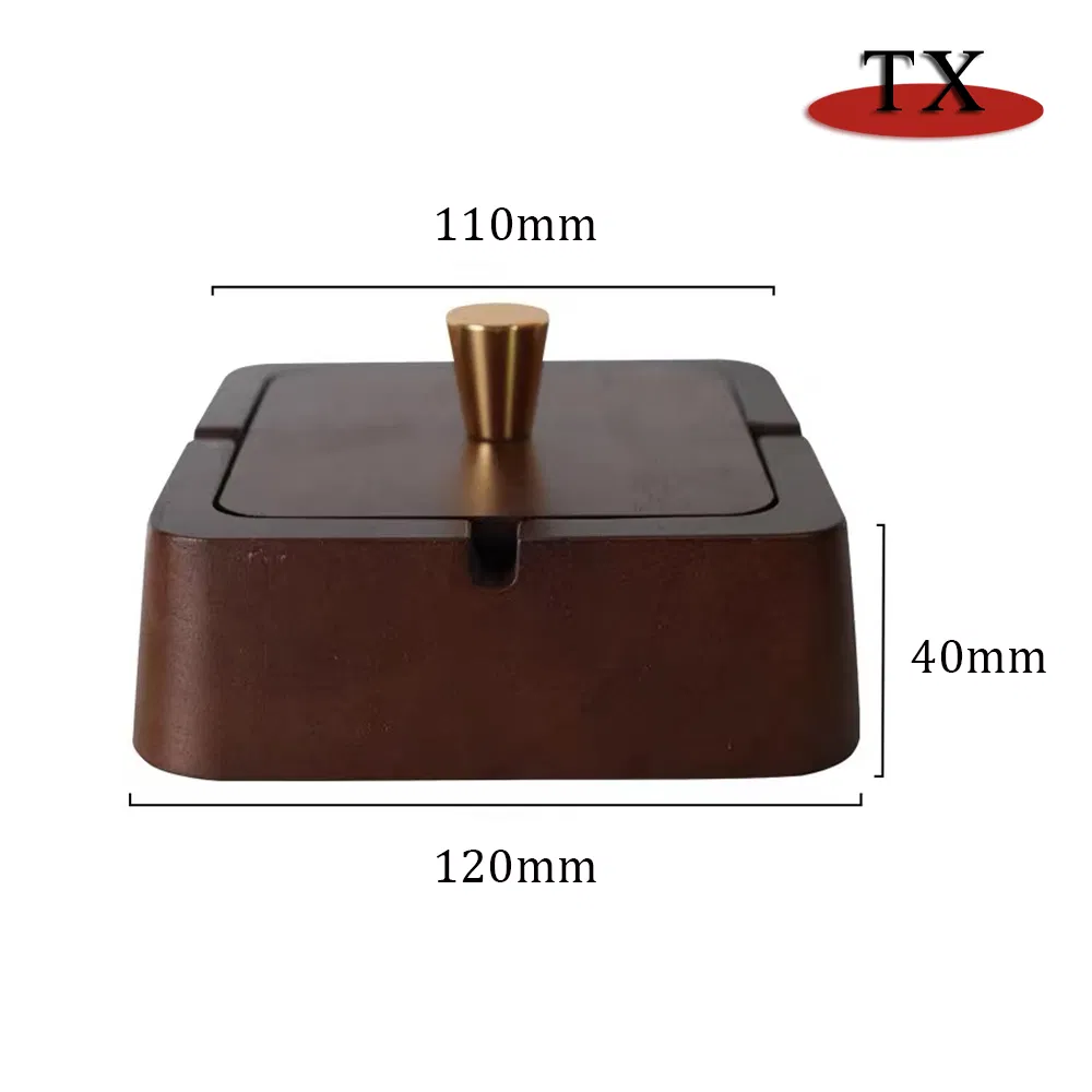Round Square Wooden Ashtray Custom Brand Logo Metal Ashtray with Cover