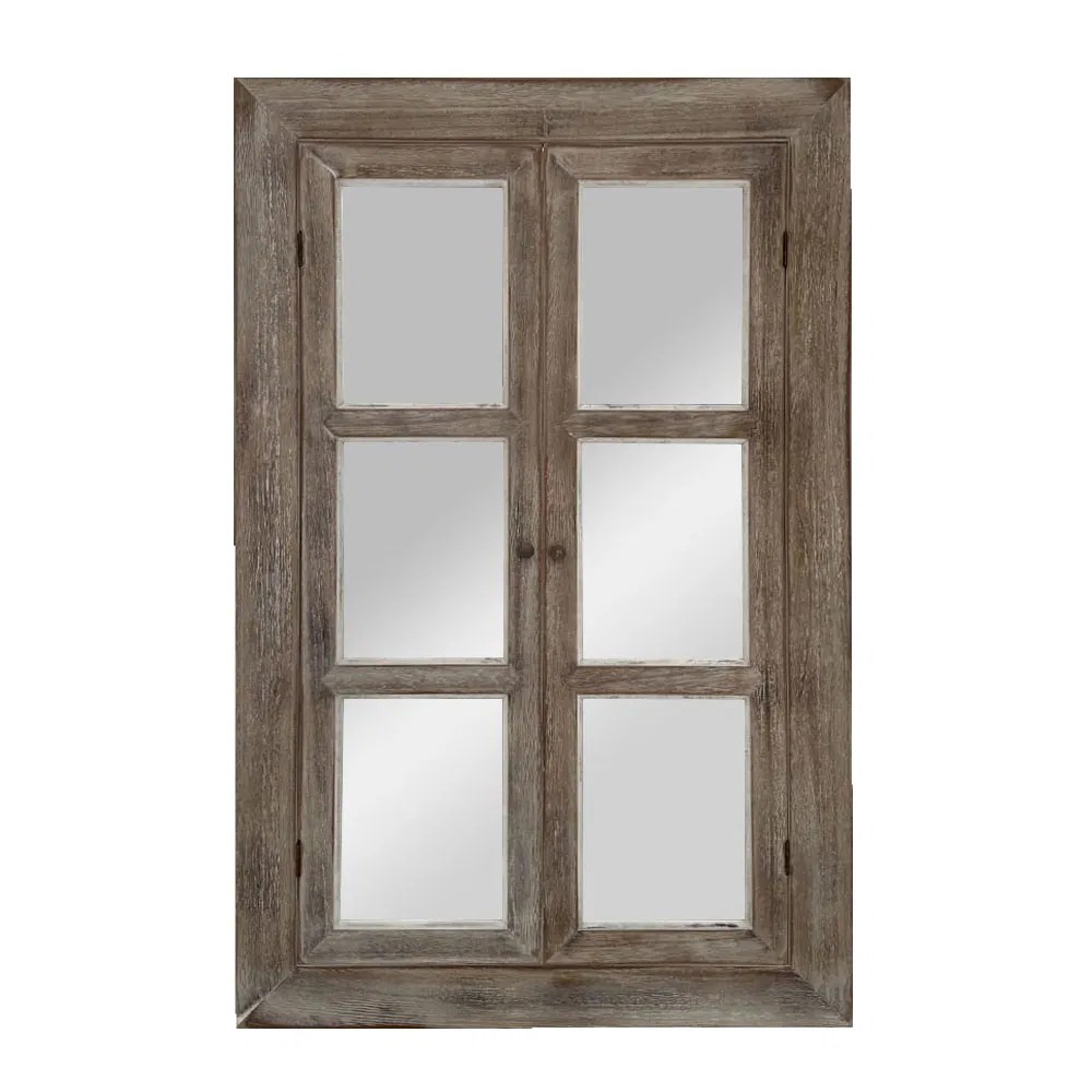 Vintage Country Farmhouse Rustic Wood Wall Framed Window Mirror for Bathroom Bedroom as Gift