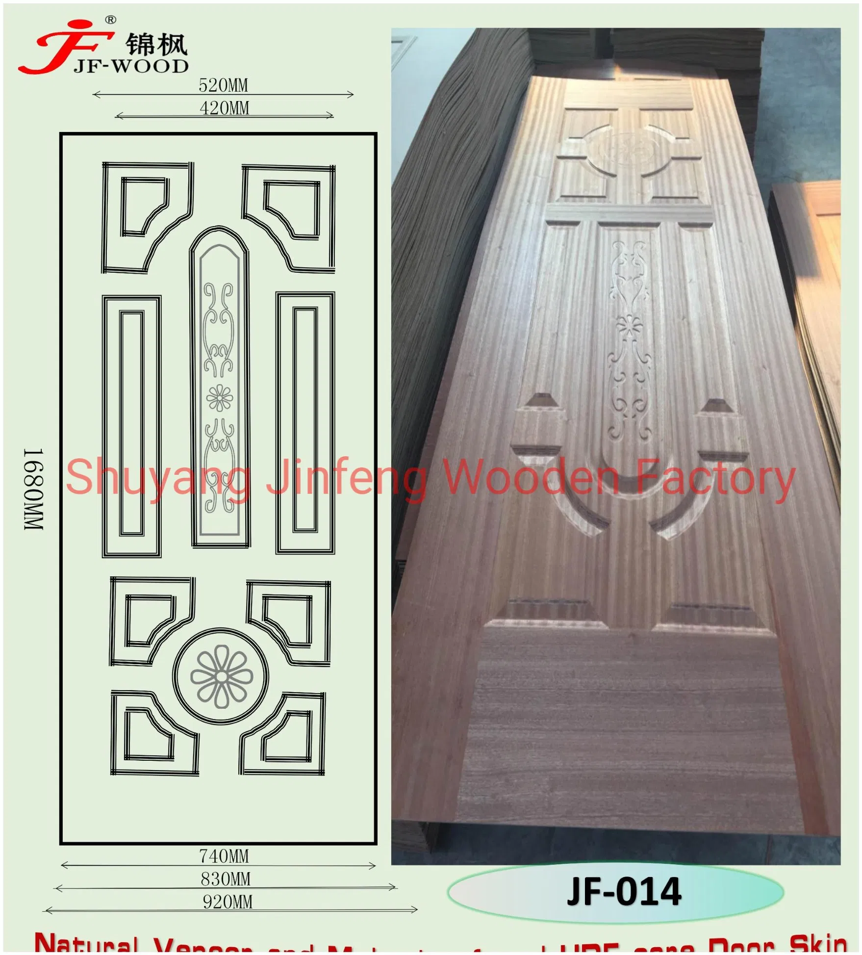 Natural Veneer and Melamine HDF Core Doorskin