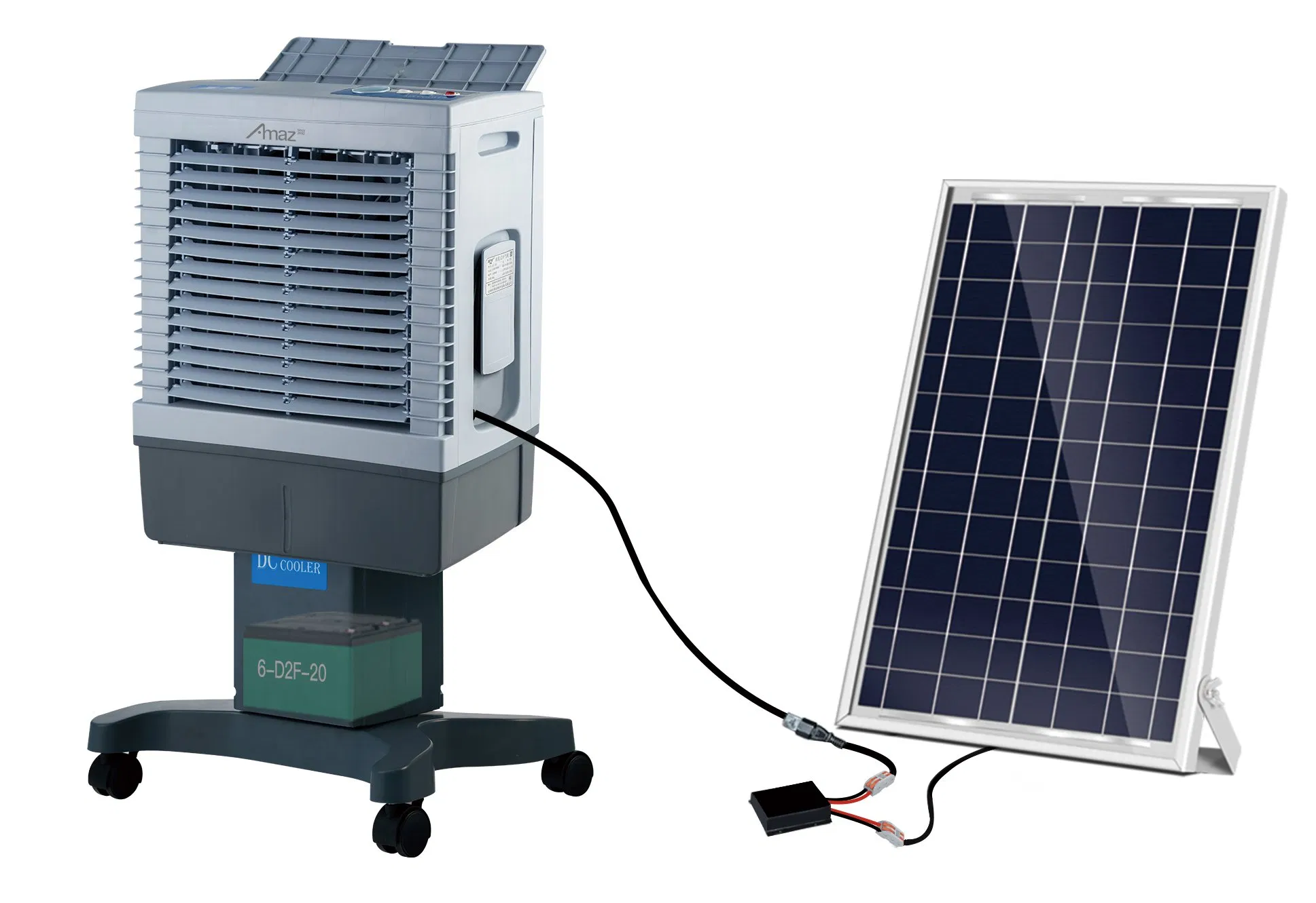 2025 New Solar-Powered Evaporative Air Cooler: Energy-Saving DC Portable Swamp Cooler with Solar Panel