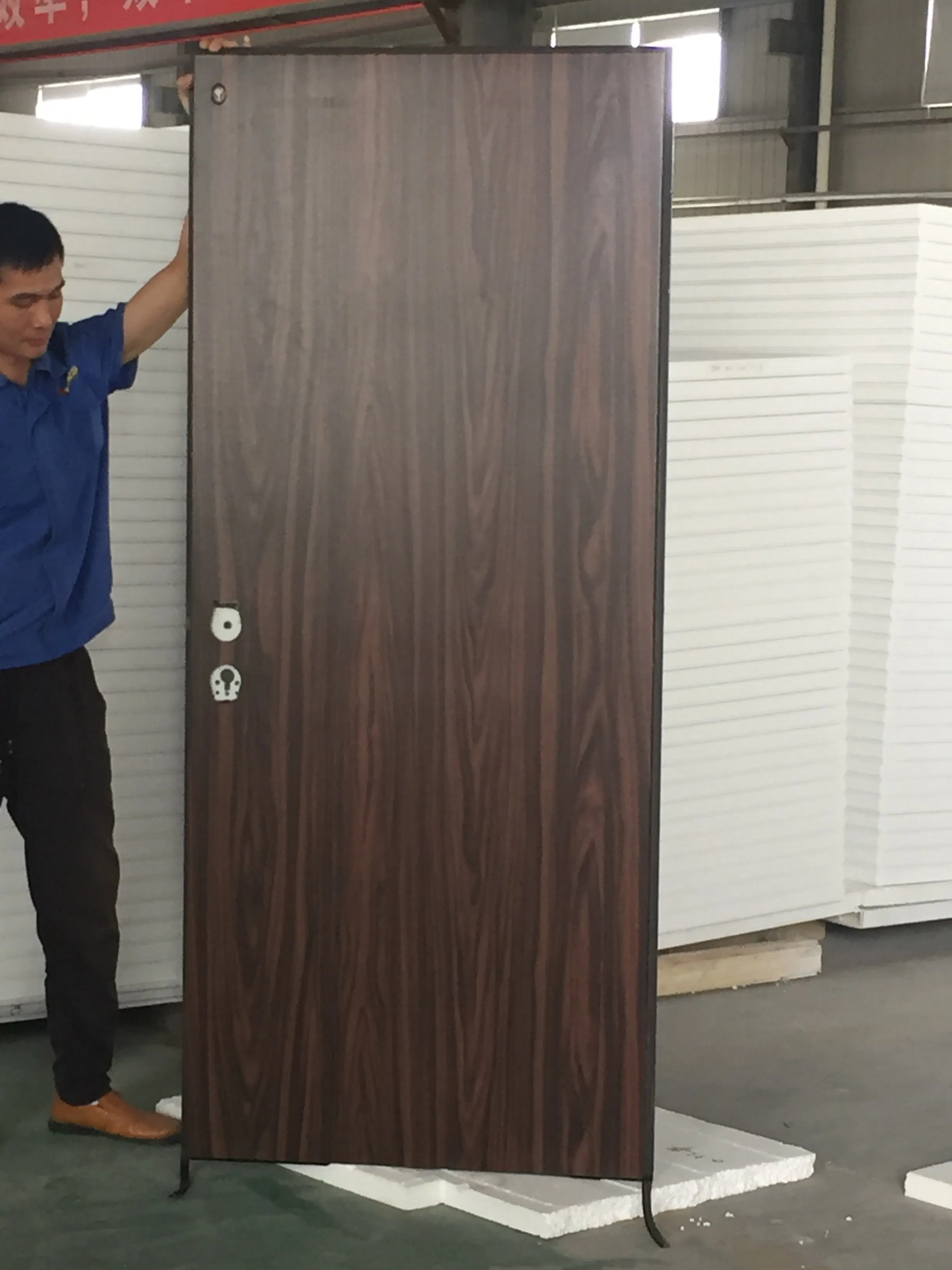 Wood Grain Flush Design Israeli Theft-Proof Security Steel Doors Front Exterior Entrance Door