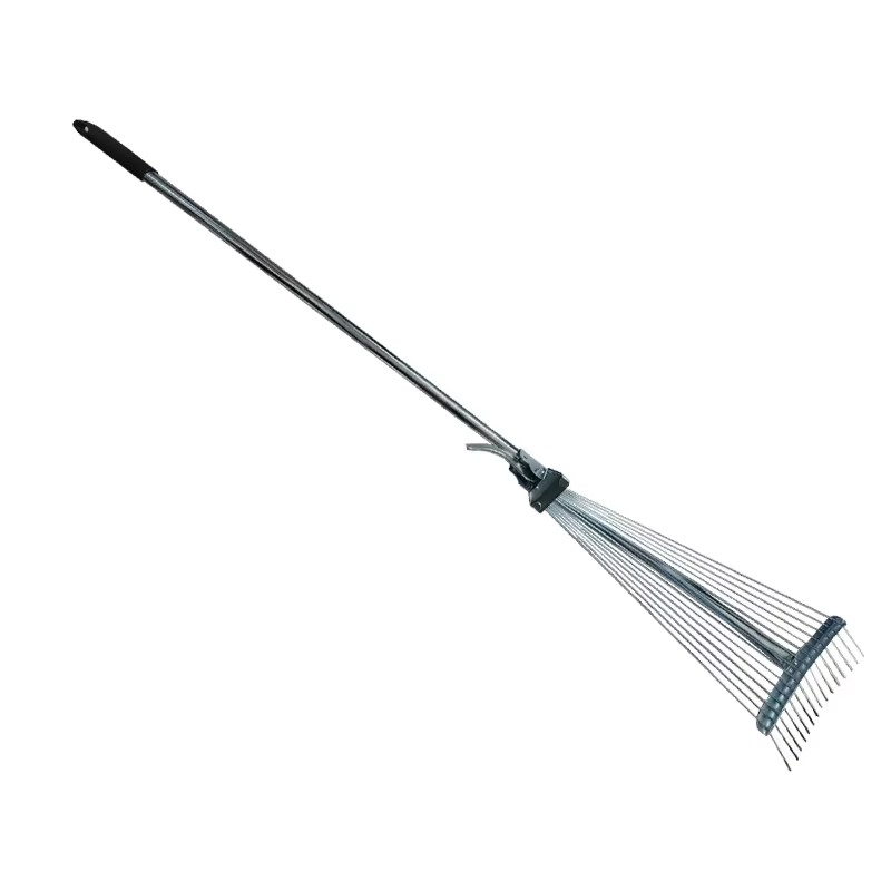 Stainless Steel Telescoping Garden Leaf Rake 15 Teeth Adjustable Folding Handle Sliver