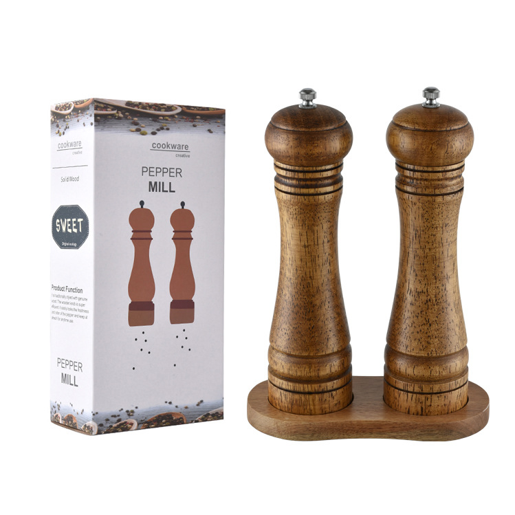 Hot Sell Wood Rubber 2 PCS Manual Salt Grinder Seasoning Jar Pepper Grinder Set for Kitchen