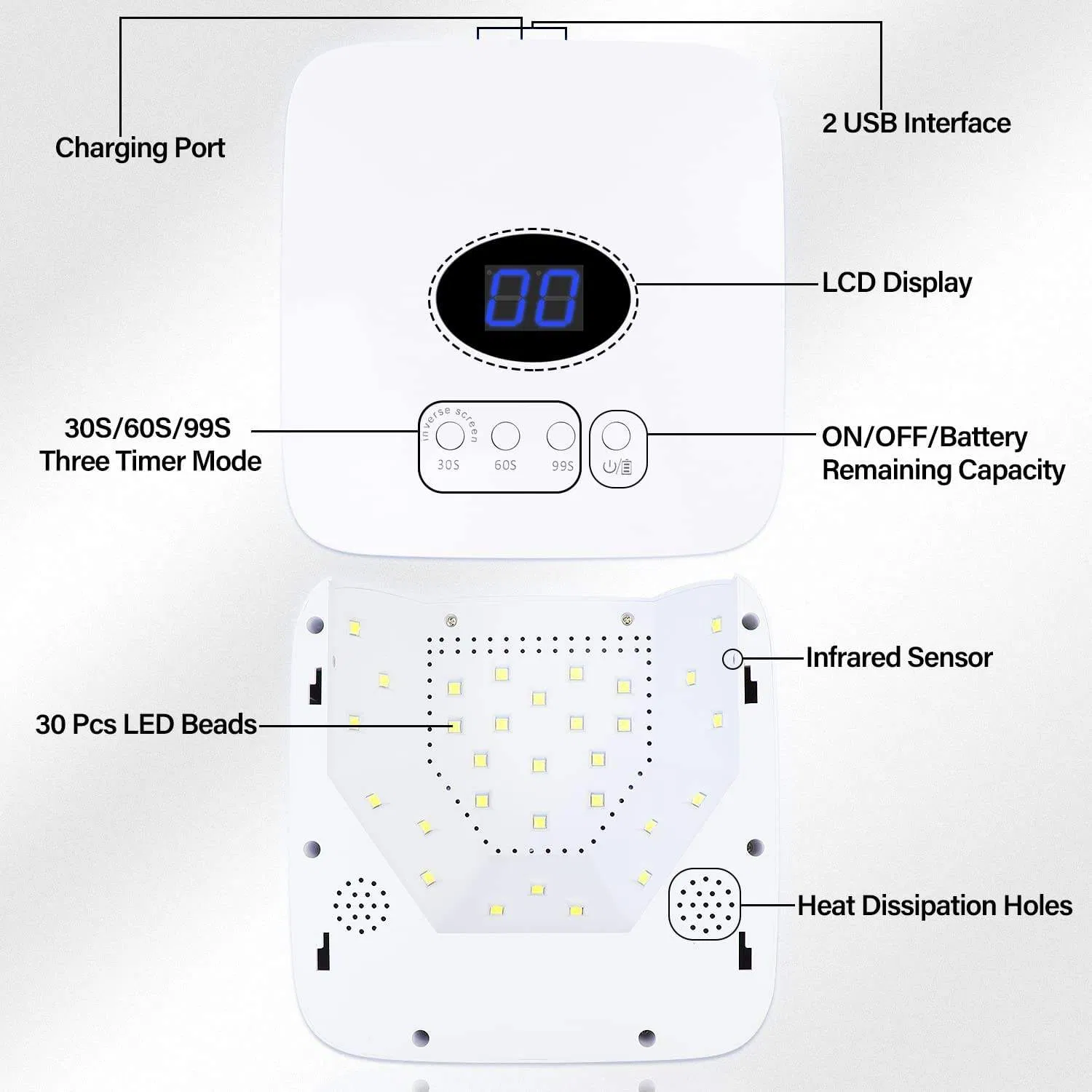 Cordless LED 54W Rechargeable UV LED Nail Lamp