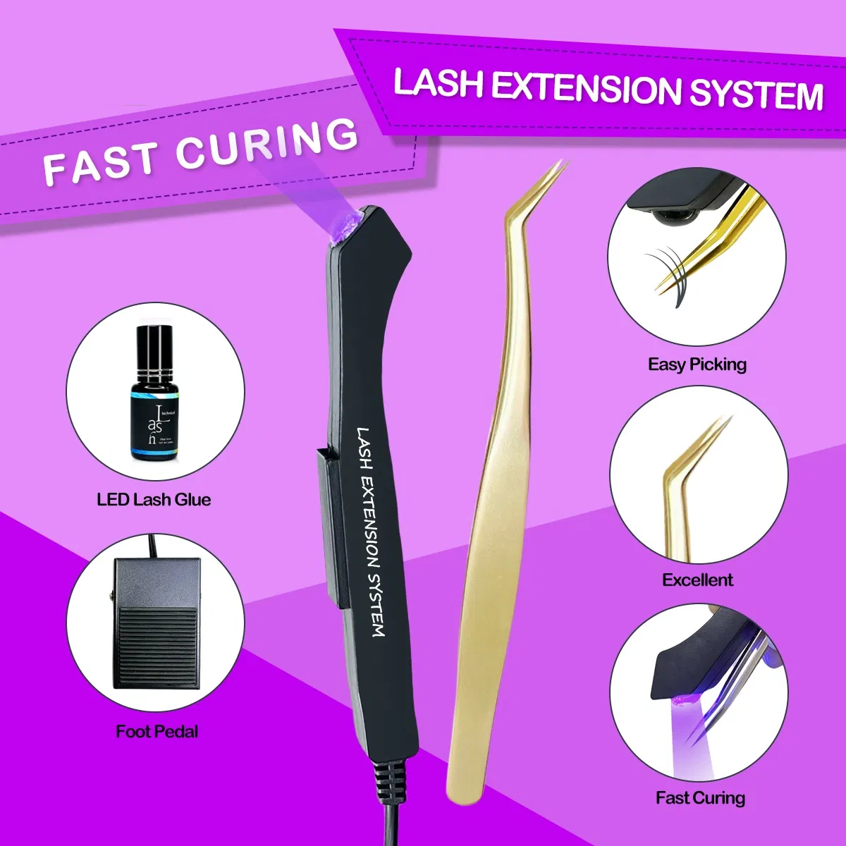 Tweezers UV LED Light for Eyelash Extension Kit