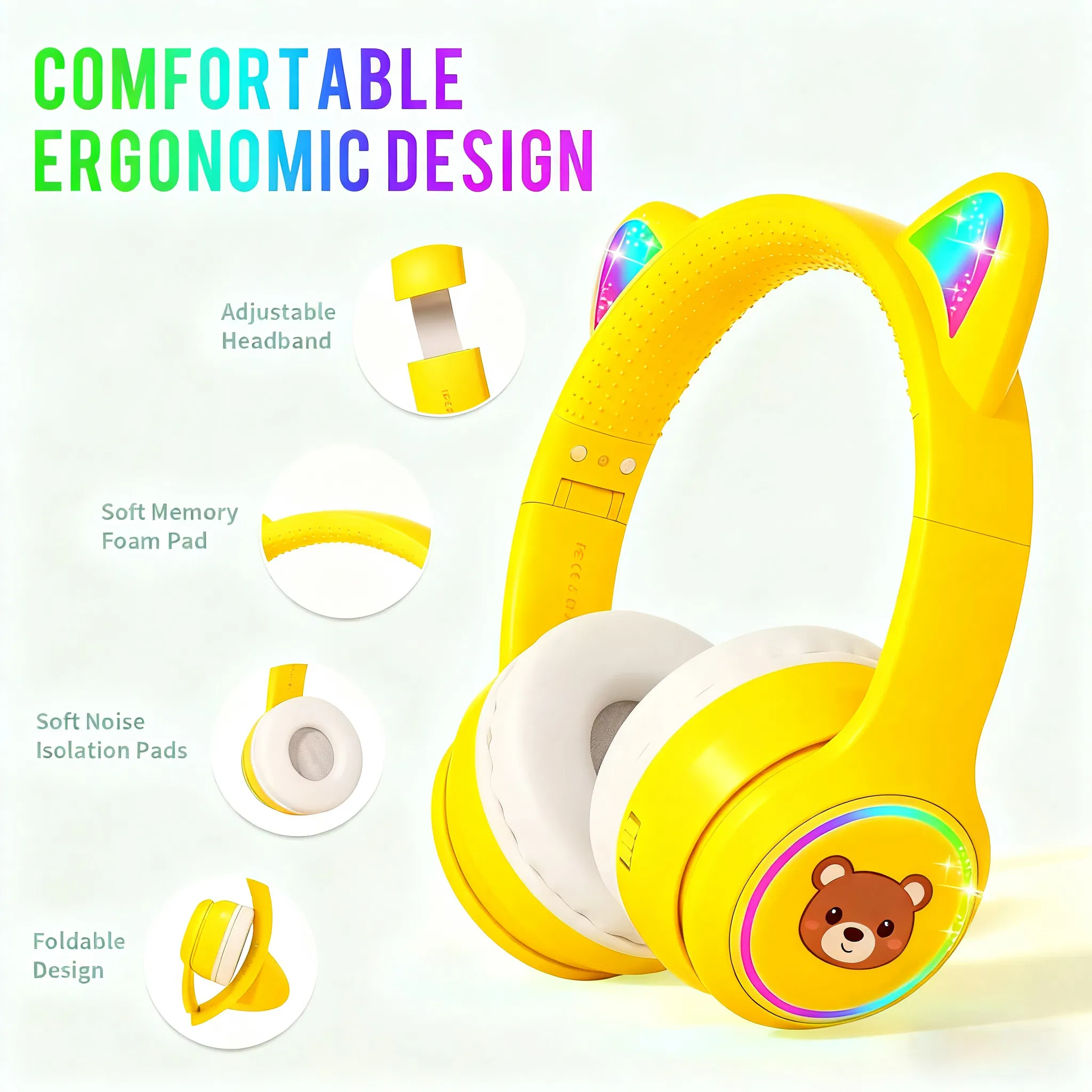Kids Comfortable Wireless Headphones with Microphone and Durable ABS Material