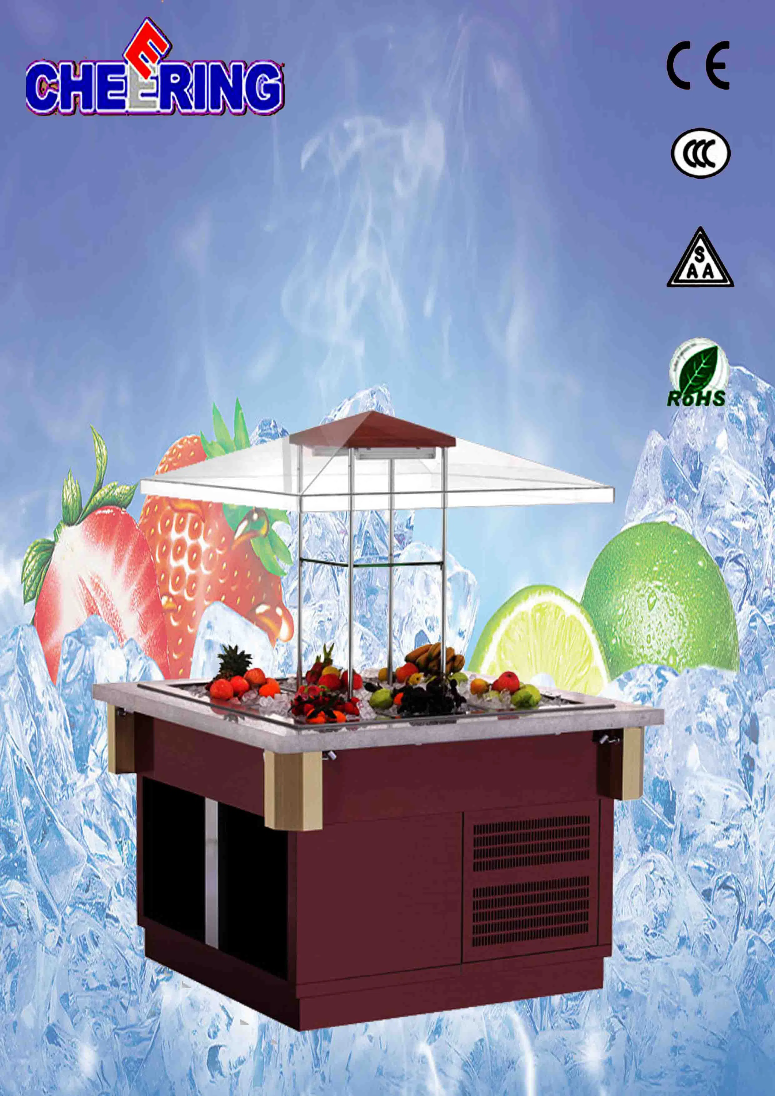 Cheering Sliding-Door Fan Cooling Salad Bar Display for Hotel and Restaurant