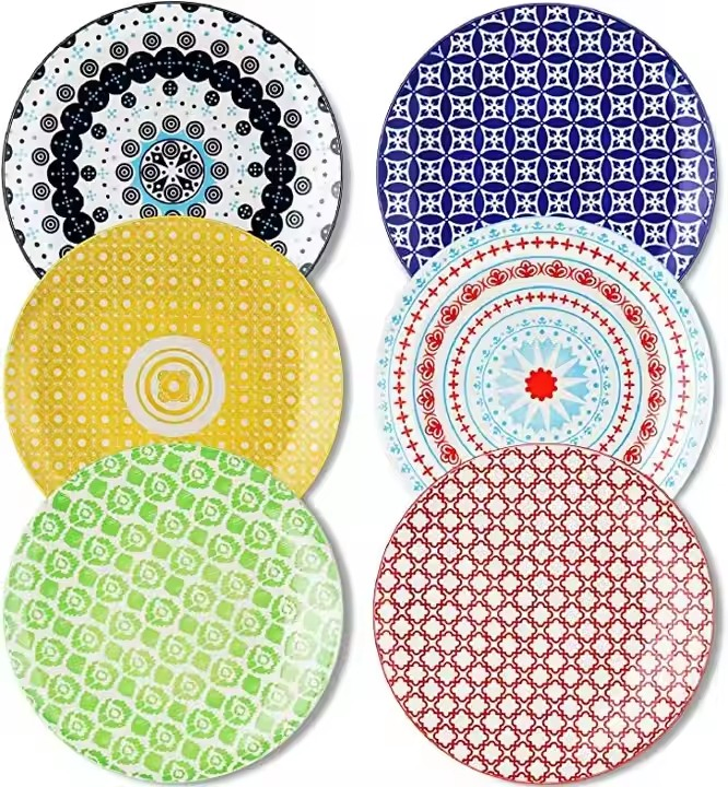 Stamp Decal Pad printing Eco-Friendly Healthy Children Multicolor Hot Selling Blue Ceramics Porcelain Tableware 10.5" Coup Moon Meat Dinner Plate