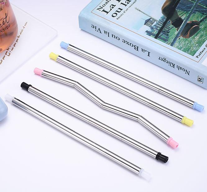 Custom Logo Portable Reusable Collapsible Silicone Foldable Straw Set with Case