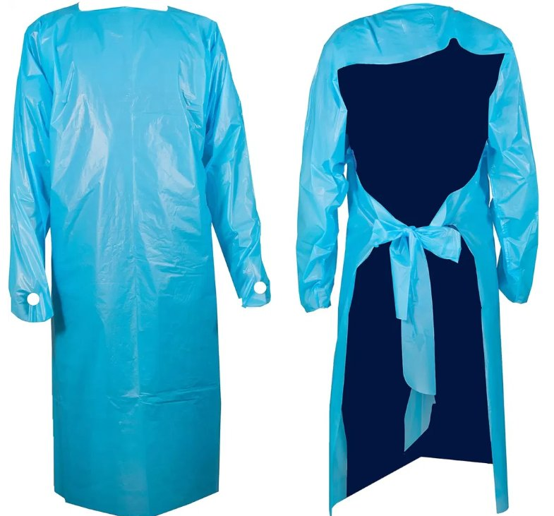 Disposable Dental CPE Gown Surgical Plastic Waterproof CPE Isolation Gown Blue with Long Sleeve in Stock