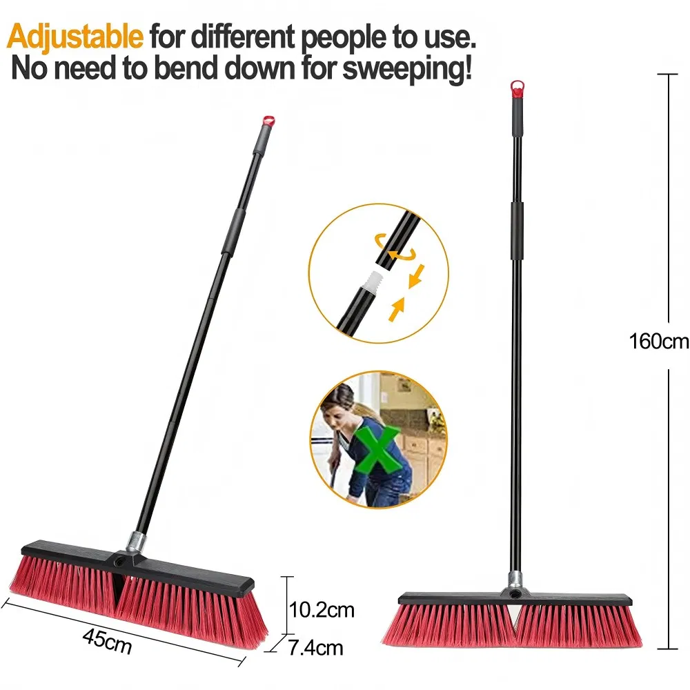 Extra Long Handle Outdoor Plastic Broom- Garden Broom Outdoor with 63" Long Handle Sweeper Broom