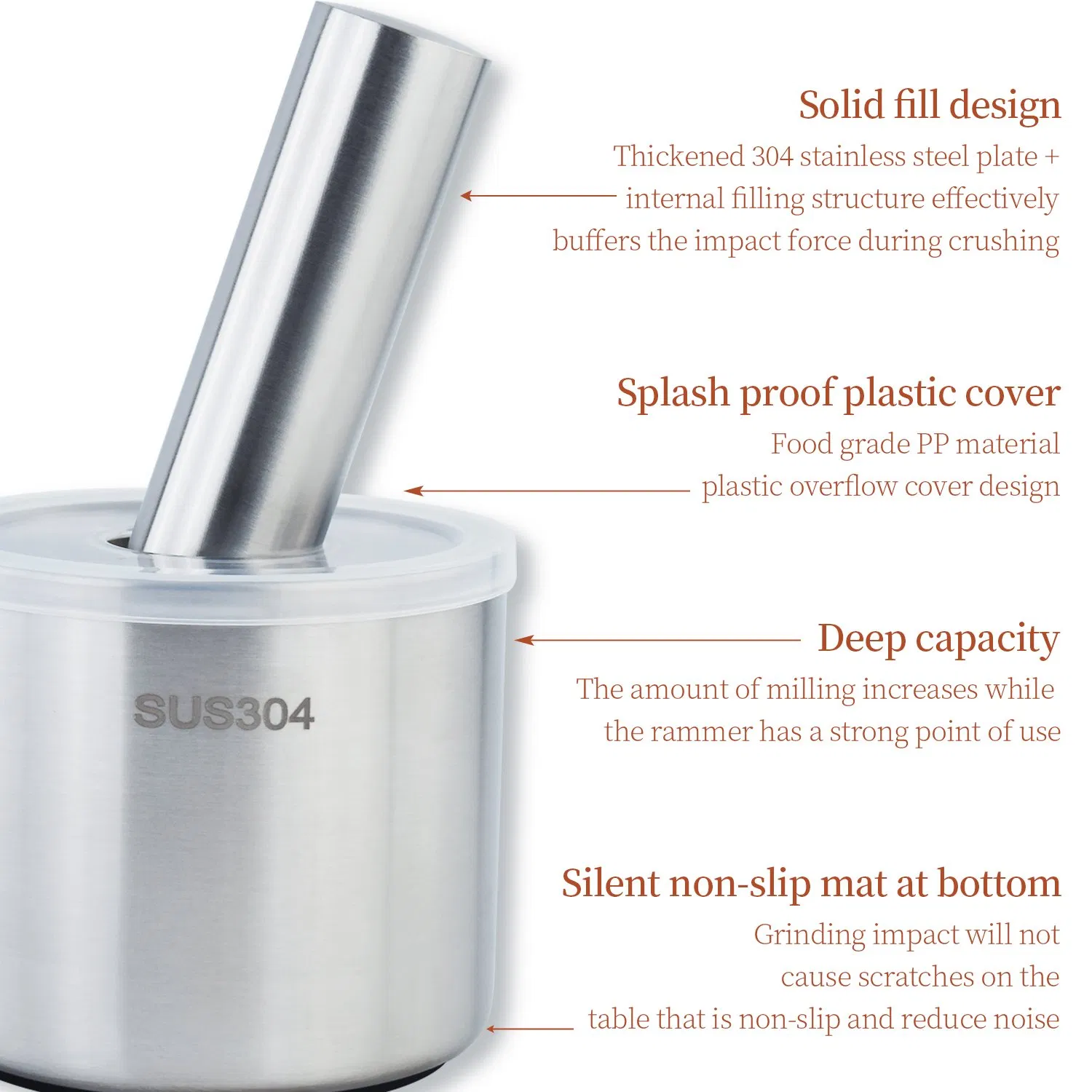 10cm 304 Stainless Steel Garlic Rammer Hand Grind