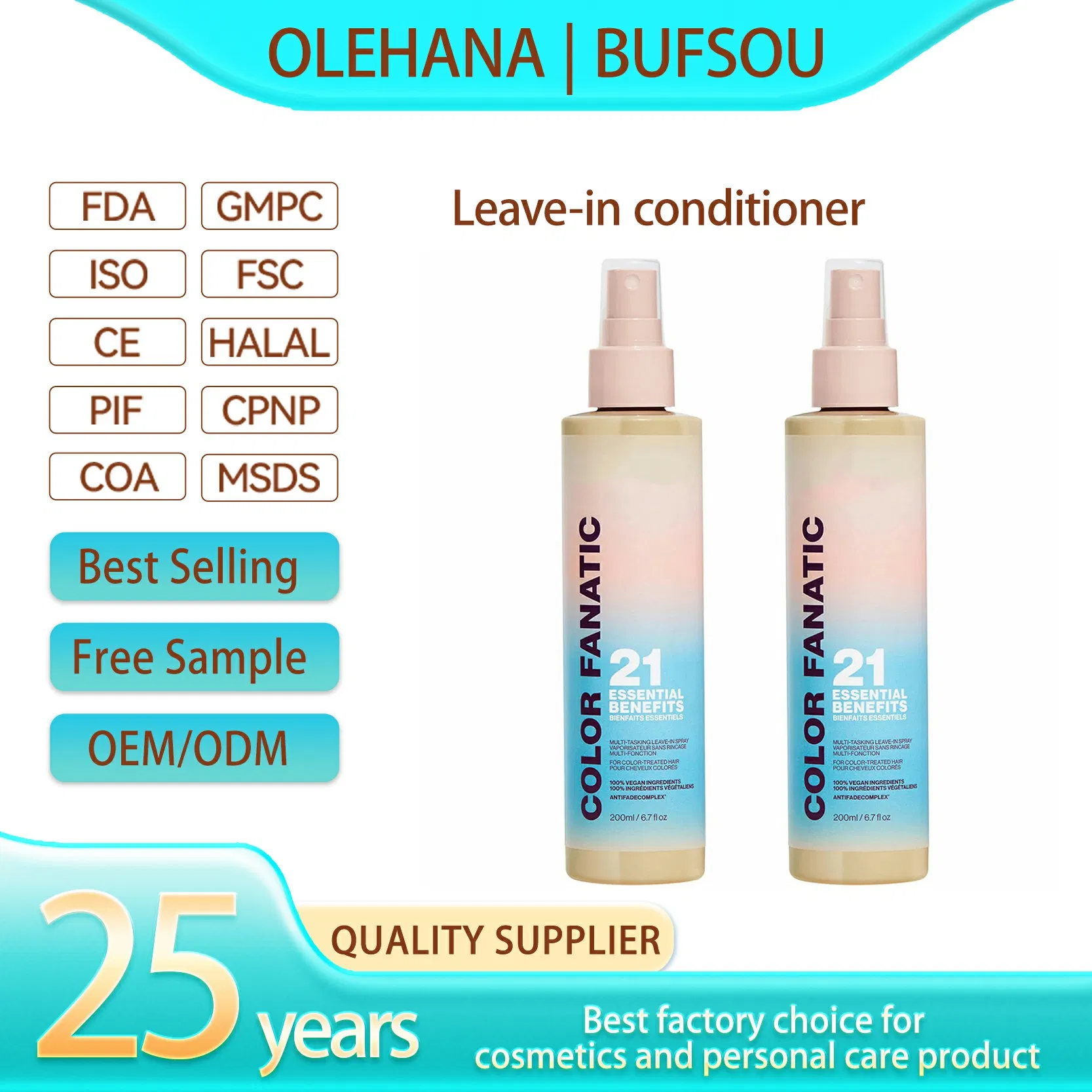 Private Label Leave-in Conditioner Detangler Spray Hair Care Vegan Sulfate Paraben Free Moisture Repair Hair Treatment Spray